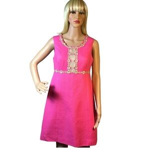 Lilly Pulitzer Pink Dress w Gold Embroidery Sz 6